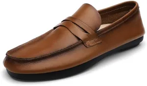 New Men's Loafers Round Toe Split Toe Solid Color Leather Penny Loafers Flexible Lightweight Comfortable Fashion Slip-on
