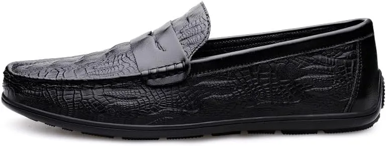 New Men's Loafers Round Toe Vegan Leather Crocodile Print Penny Loafers Lightweight Comfortable Flat Heel Prom Casual Slip On