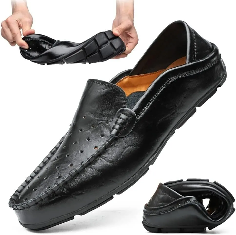 New Mens Loafers Shoe Moccasins Breathable Simple Leather Flat Heel Flexible Lightweight Party Slip-ons