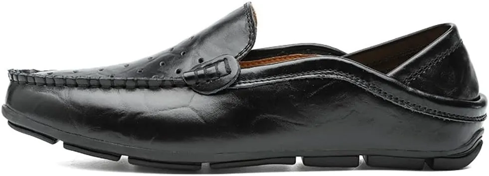 New Mens Loafers Shoe Moccasins Breathable Simple Leather Flat Heel Flexible Lightweight Party Slip-ons