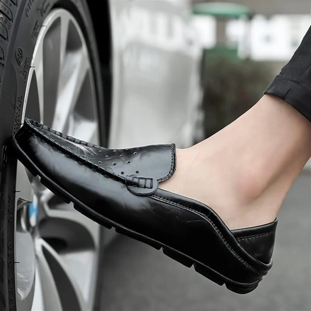 New Mens Loafers Shoe Moccasins Breathable Simple Leather Flat Heel Flexible Lightweight Party Slip-ons