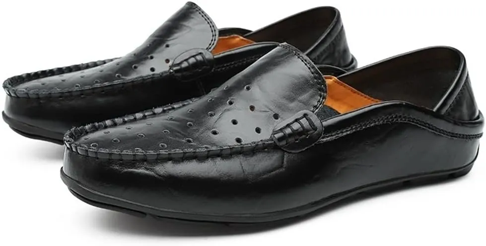 New Mens Loafers Shoe Moccasins Breathable Simple Leather Flat Heel Flexible Lightweight Party Slip-ons