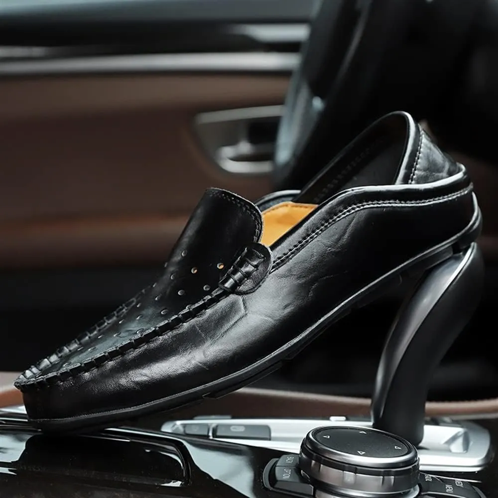 New Mens Loafers Shoe Moccasins Breathable Simple Leather Flat Heel Flexible Lightweight Party Slip-ons