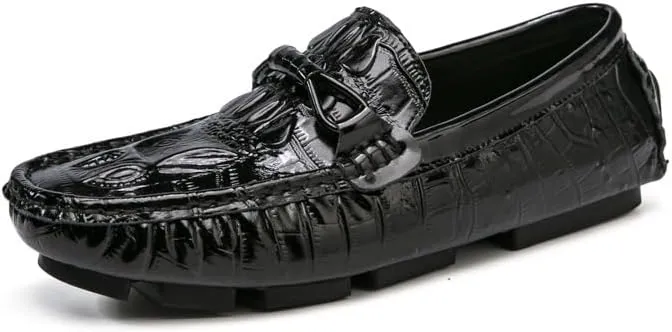 New Men's Loafers Shoes Leather Crocodile Print Driving Loafers Lightweight Flat Heel Flexible Walking Slip-ons