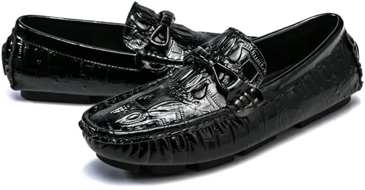 New Men's Loafers Shoes Leather Crocodile Print Driving Loafers Lightweight Flat Heel Flexible Walking Slip-ons
