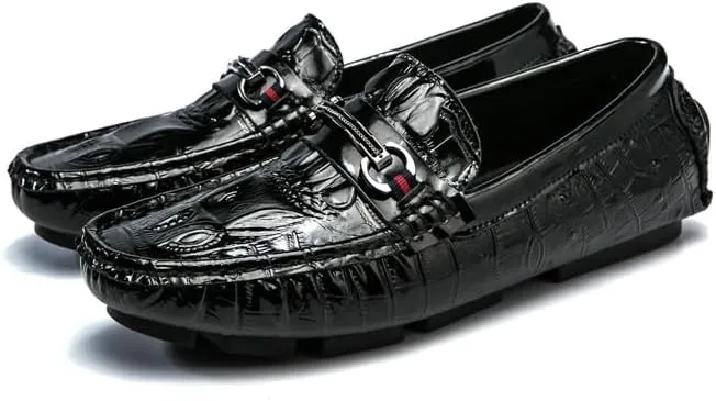 New Men's Loafers Shoes Leather Crocodile Print Driving Loafers Lightweight Flat Heel Flexible Walking Slip-ons