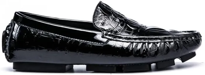 New Men's Loafers Shoes Leather Crocodile Print Driving Loafers Lightweight Flat Heel Flexible Walking Slip-ons