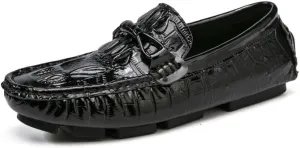 New Men's Loafers Shoes Leather Crocodile Print Driving Loafers Lightweight Flat Heel Flexible Walking Slip-ons