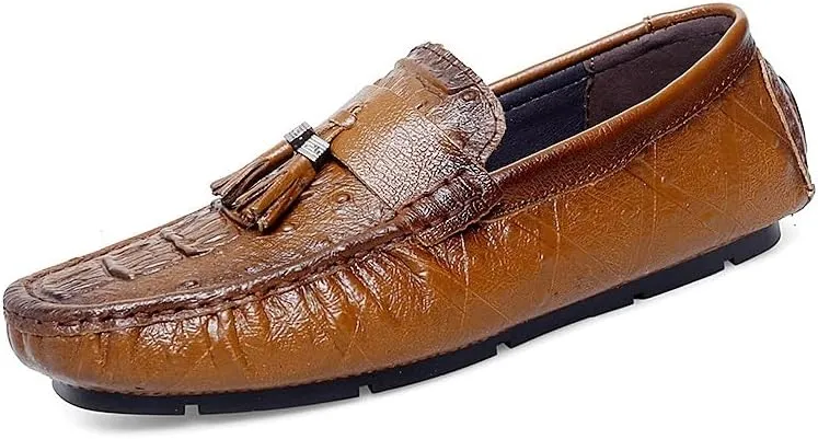 New Men's Loafers Shoes Round Toe Crocodile Print with Tassel Driving Loafers Flat Heel Lightweight Comfortable Fashion Wedding Slip On