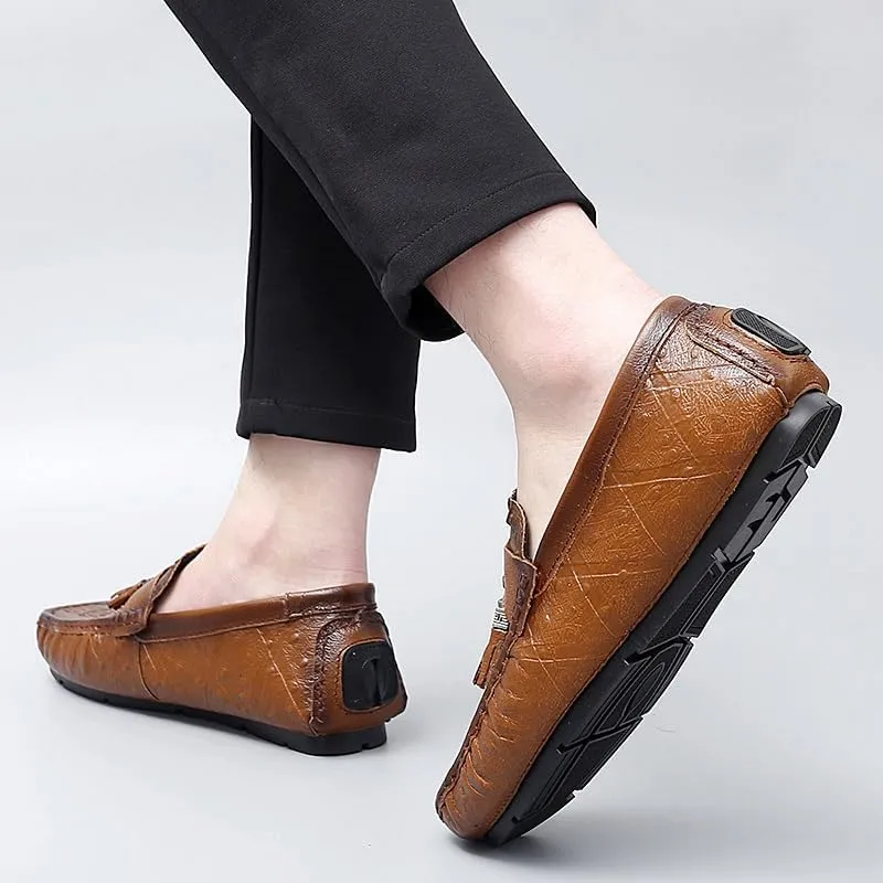 New Men's Loafers Shoes Round Toe Crocodile Print with Tassel Driving Loafers Flat Heel Lightweight Comfortable Fashion Wedding Slip On