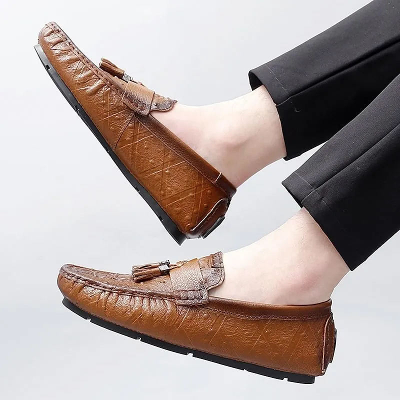 New Men's Loafers Shoes Round Toe Crocodile Print with Tassel Driving Loafers Flat Heel Lightweight Comfortable Fashion Wedding Slip On