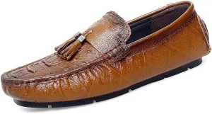 New Men's Loafers Shoes Round Toe Crocodile Print with Tassel Driving Loafers Flat Heel Lightweight Comfortable Fashion Wedding Slip On