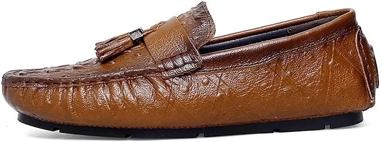 New Men's Loafers Shoes Round Toe Crocodile Print with Tassel Driving Loafers Flat Heel Lightweight Comfortable Fashion Wedding Slip On