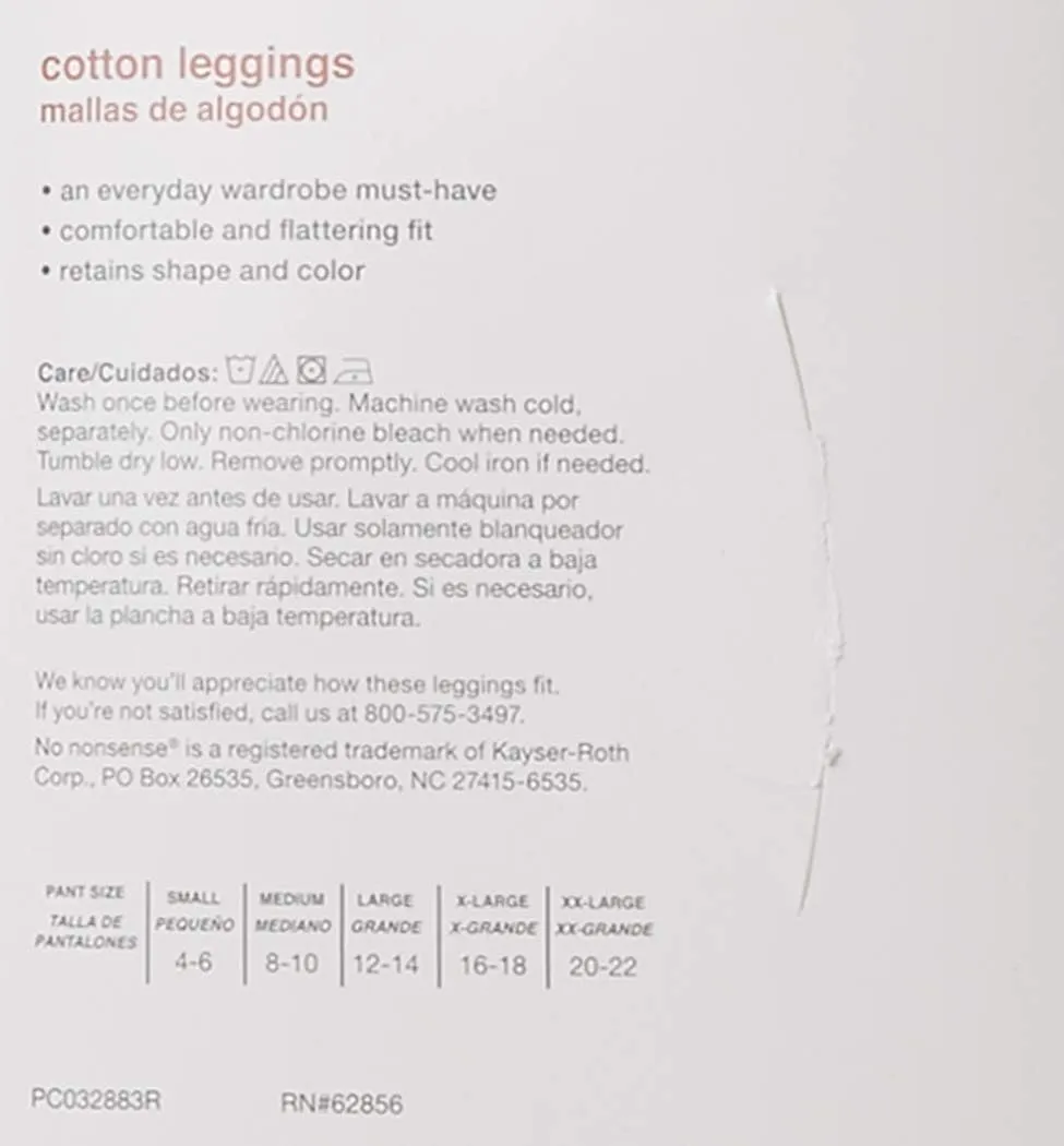 No nonsense Women's Plus Size Leggings-Soft Cotton Feel, Comfortable & Perfect for Layering, Gentle Elastic Waistband