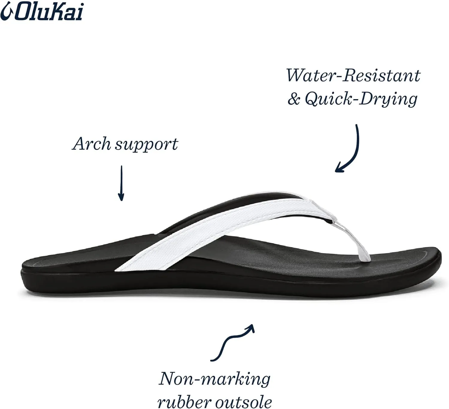OLUKAI Ho'opio Women's Beach Sandals, Quick-Dry Flip-Flop Slides, Clean & Minimal Aesthetic, Water Resistant & Enhanced Traction, All-Day Comfort