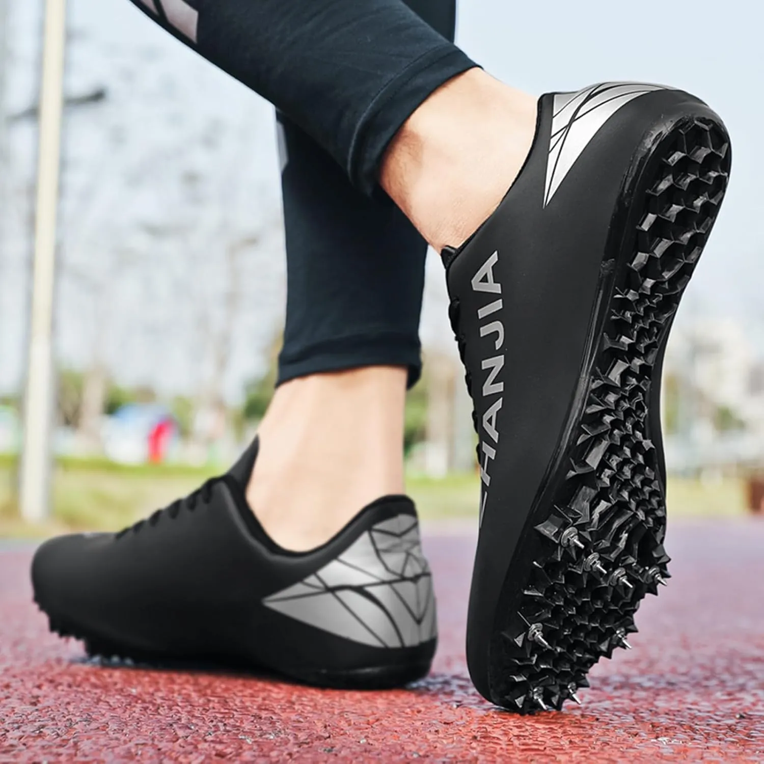 ONAIC Mens Track and Field Shoes Boys Girls Teenagers 8 Spikes Sneakers Race Jumping Running Training Shoes Professional Sprint Sport Shoes