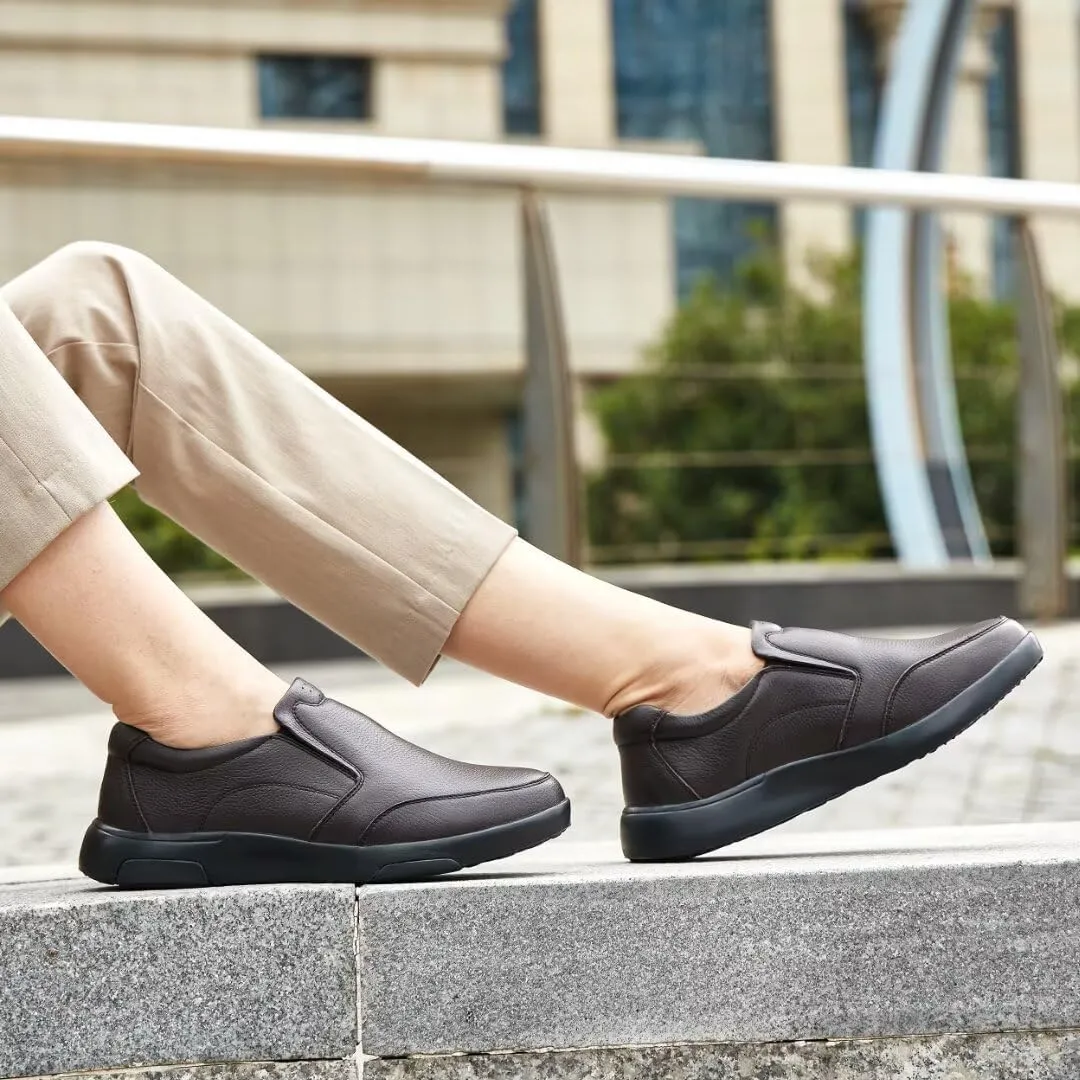 OrthoComfoot Men's Orthopedic Leather Dress Walking Shoes: Comfortable Plantar Fasciitis Oxfords with Arch Support, Business Diabetic Slip-On Loafers for Foot and Heel Pain Relief