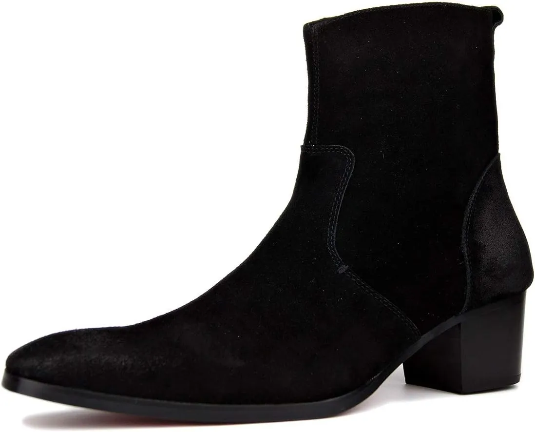 OSSTONE Dress Boot for Men Leather Chukka Designer Boots Casual Heel Shoes Zipper-up OS-JY002-US