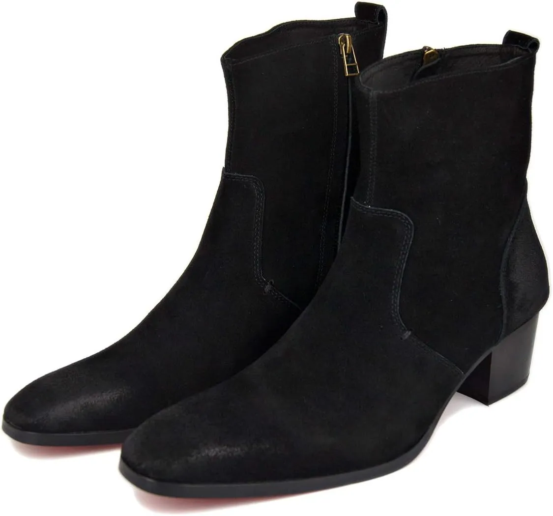 OSSTONE Dress Boot for Men Leather Chukka Designer Boots Casual Heel Shoes Zipper-up OS-JY002-US