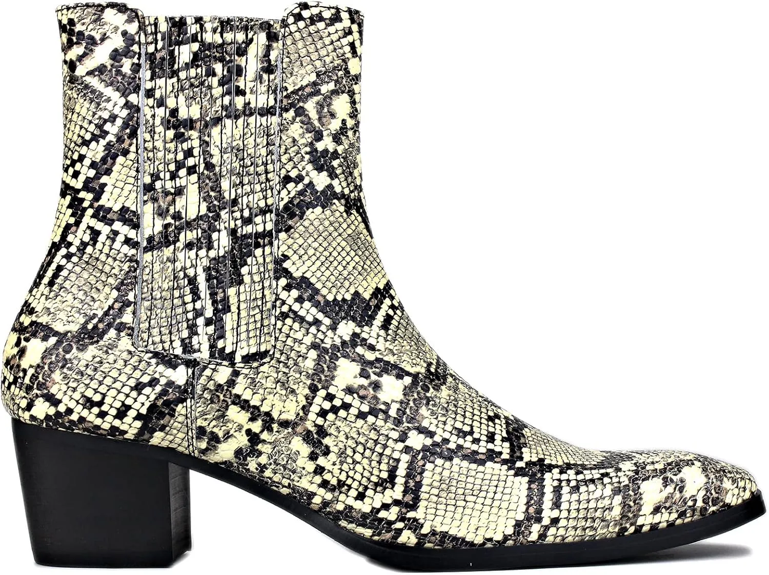 OSSTONE Men Chelsea Ankle Boots Leather Snake Print Chukka Boots Heel Retro Dress Boots JY039-US