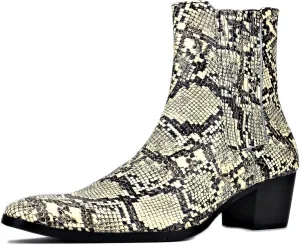 OSSTONE Men Chelsea Ankle Boots Leather Snake Print Chukka Boots Heel Retro Dress Boots JY039-US