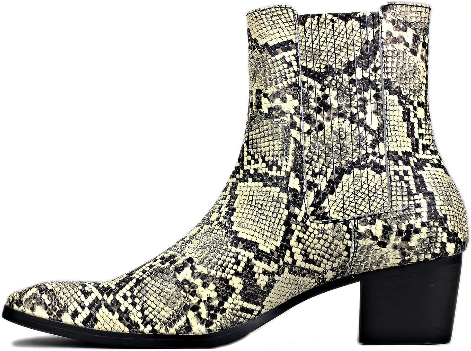 OSSTONE Men Chelsea Ankle Boots Leather Snake Print Chukka Boots Heel Retro Dress Boots JY039-US