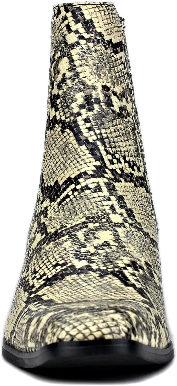 OSSTONE Men Chelsea Ankle Boots Leather Snake Print Chukka Boots Heel Retro Dress Boots JY039-US