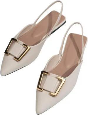 OYOANGLE Women's Metal Decor Pointed Toe Slingback Flats Slip on Ankle Strap Flat Shoes