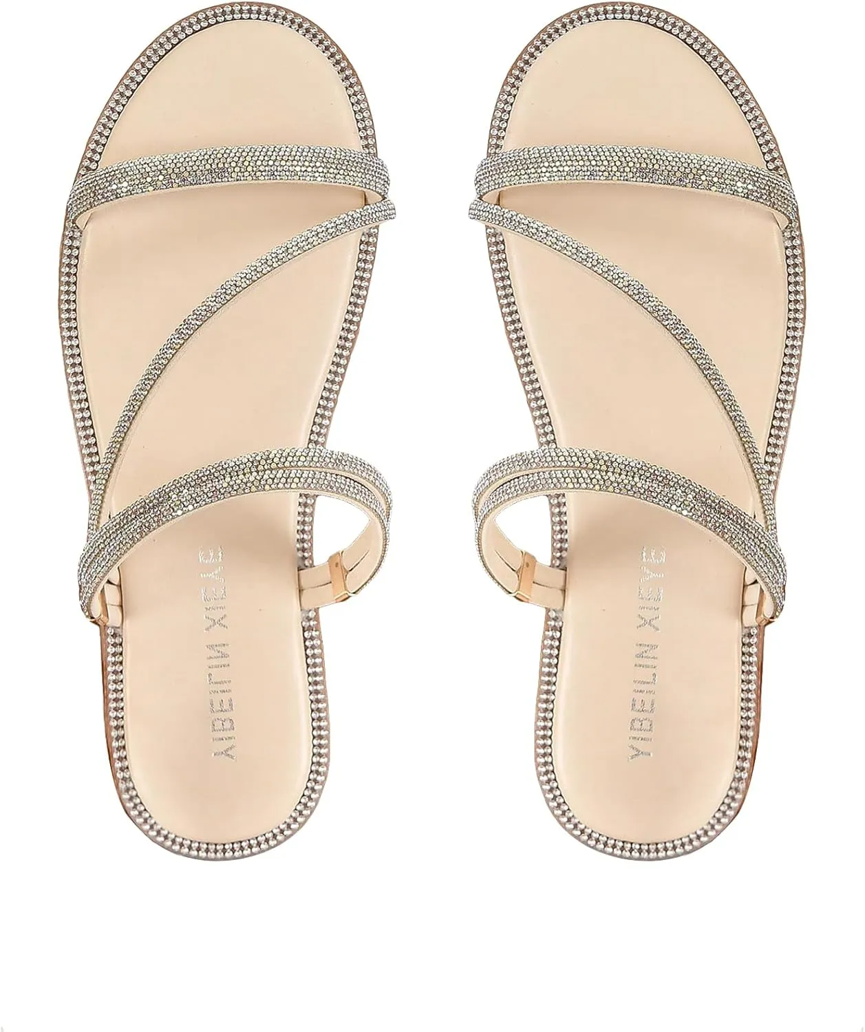 OYOANGLE Women's Rhinestone Flat Sandals Fashion Slides Open Toe Slide Casual Slippers
