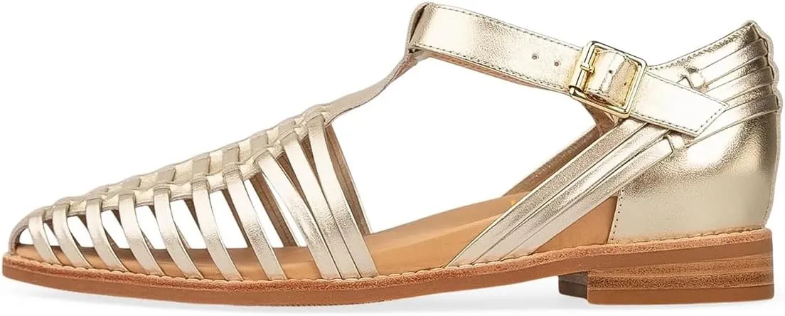 Pazzion Women Closed Toe Low Stacked Heel Sandals Cage Toe Ankle T-Strap Buckle Flats Summer Beach Walk Shoes Size 4-16 US