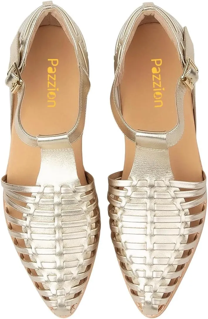 Pazzion Women Closed Toe Low Stacked Heel Sandals Cage Toe Ankle T-Strap Buckle Flats Summer Beach Walk Shoes Size 4-16 US