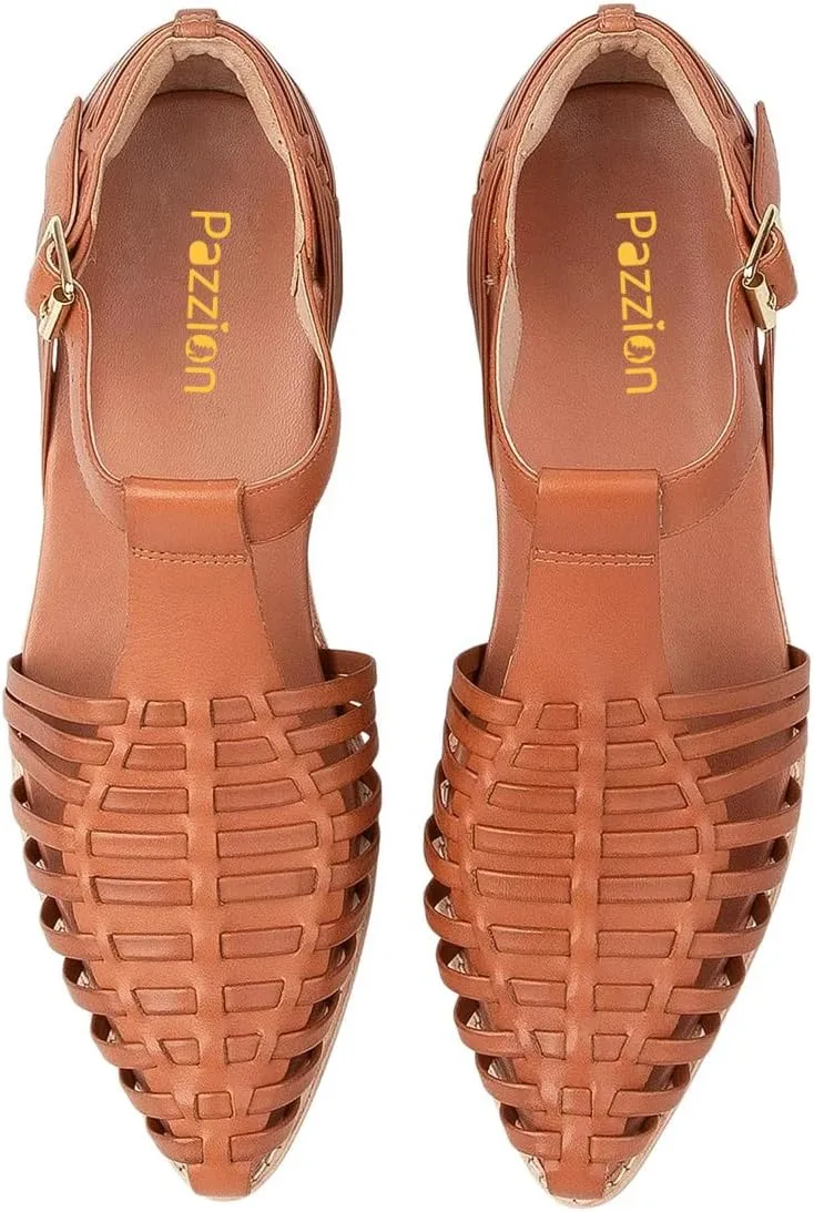 Pazzion Women Closed Toe Low Stacked Heel Sandals Cage Toe Ankle T-Strap Buckle Flats Summer Beach Walk Shoes Size 4-16 US