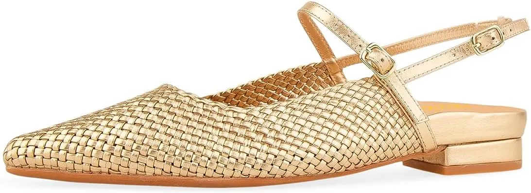 Pazzion Women's Closed Pointy Toe Low Heel Pumps Strap Buckle Slingback Flats Shoes for Casual Working Leisure Size 4-16 US