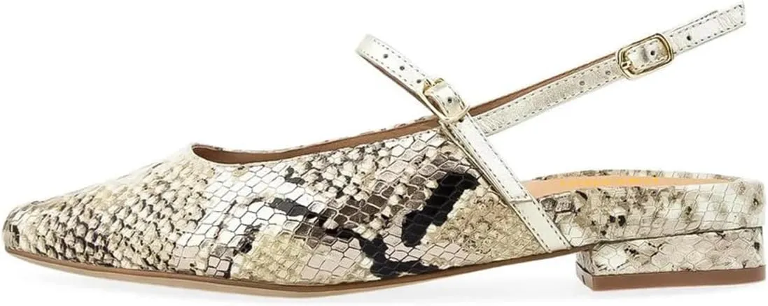 Pazzion Women's Closed Pointy Toe Low Heel Pumps Strap Buckle Slingback Flats Shoes for Casual Working Leisure Size 4-16 US