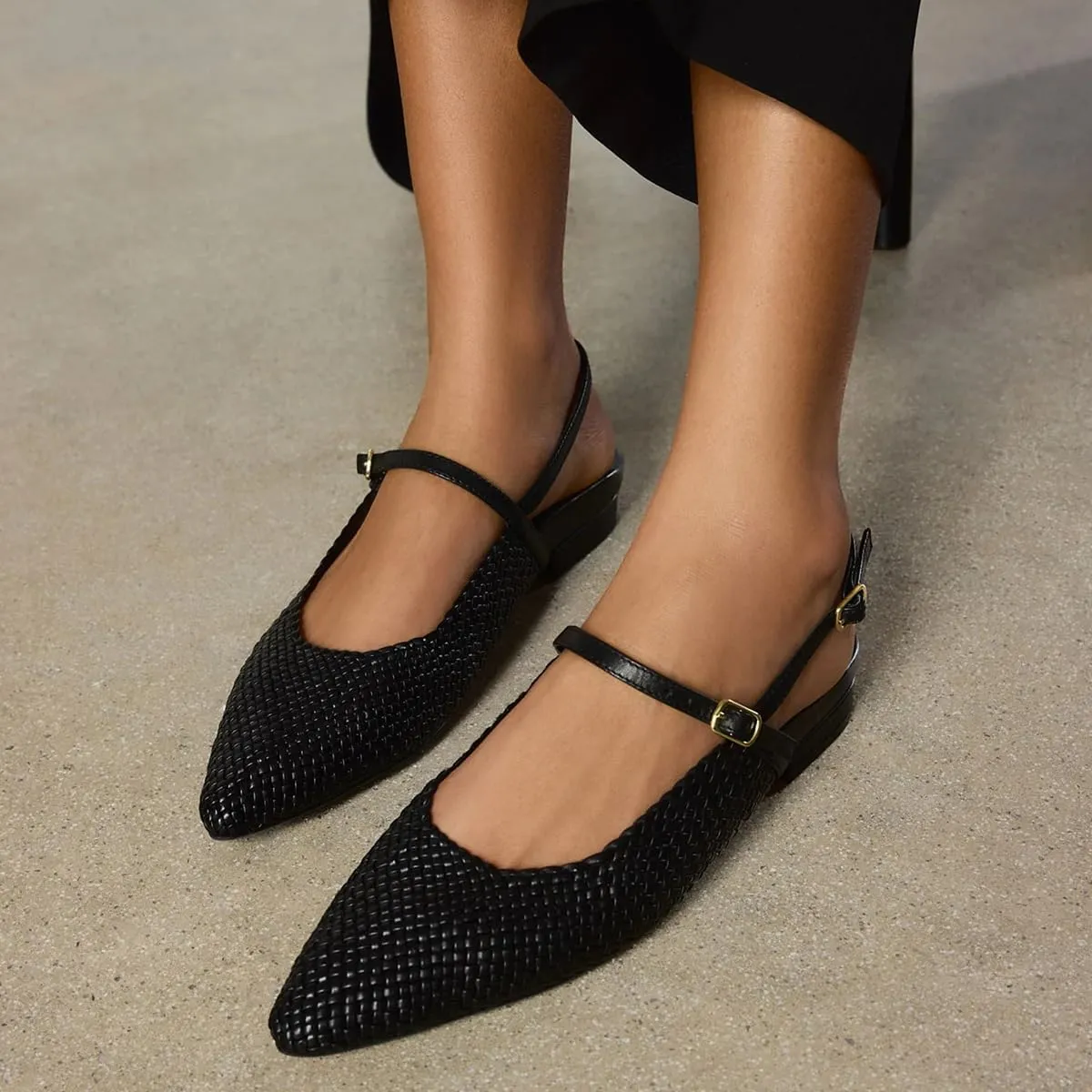Pazzion Women's Closed Pointy Toe Low Heel Pumps Strap Buckle Slingback Flats Shoes for Casual Working Leisure Size 4-16 US