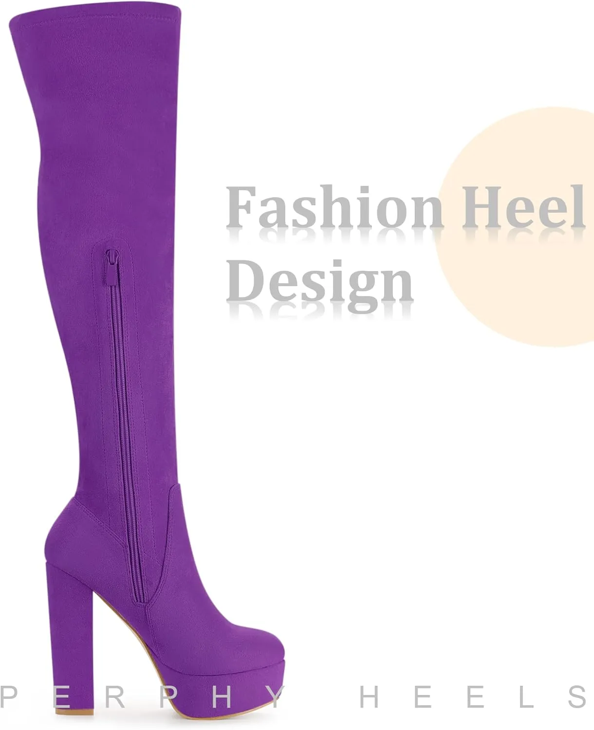 Perphy Platform Chunky Heel Over the Knee Thigh High Boots for Women