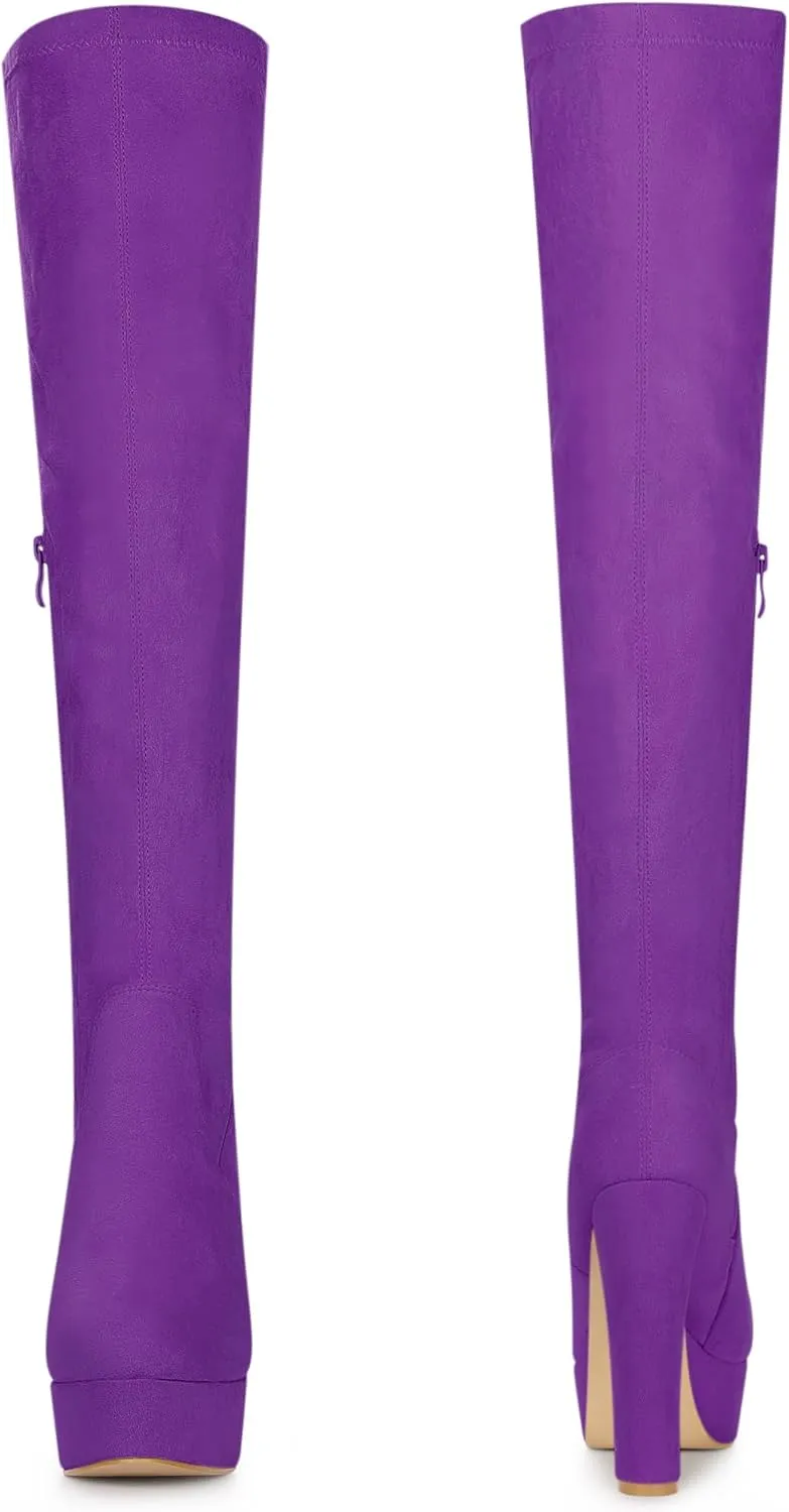 Perphy Platform Chunky Heel Over the Knee Thigh High Boots for Women
