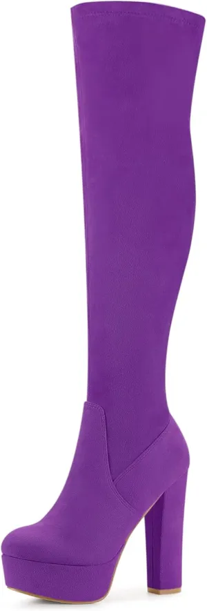 Perphy Platform Chunky Heel Over the Knee Thigh High Boots for Women