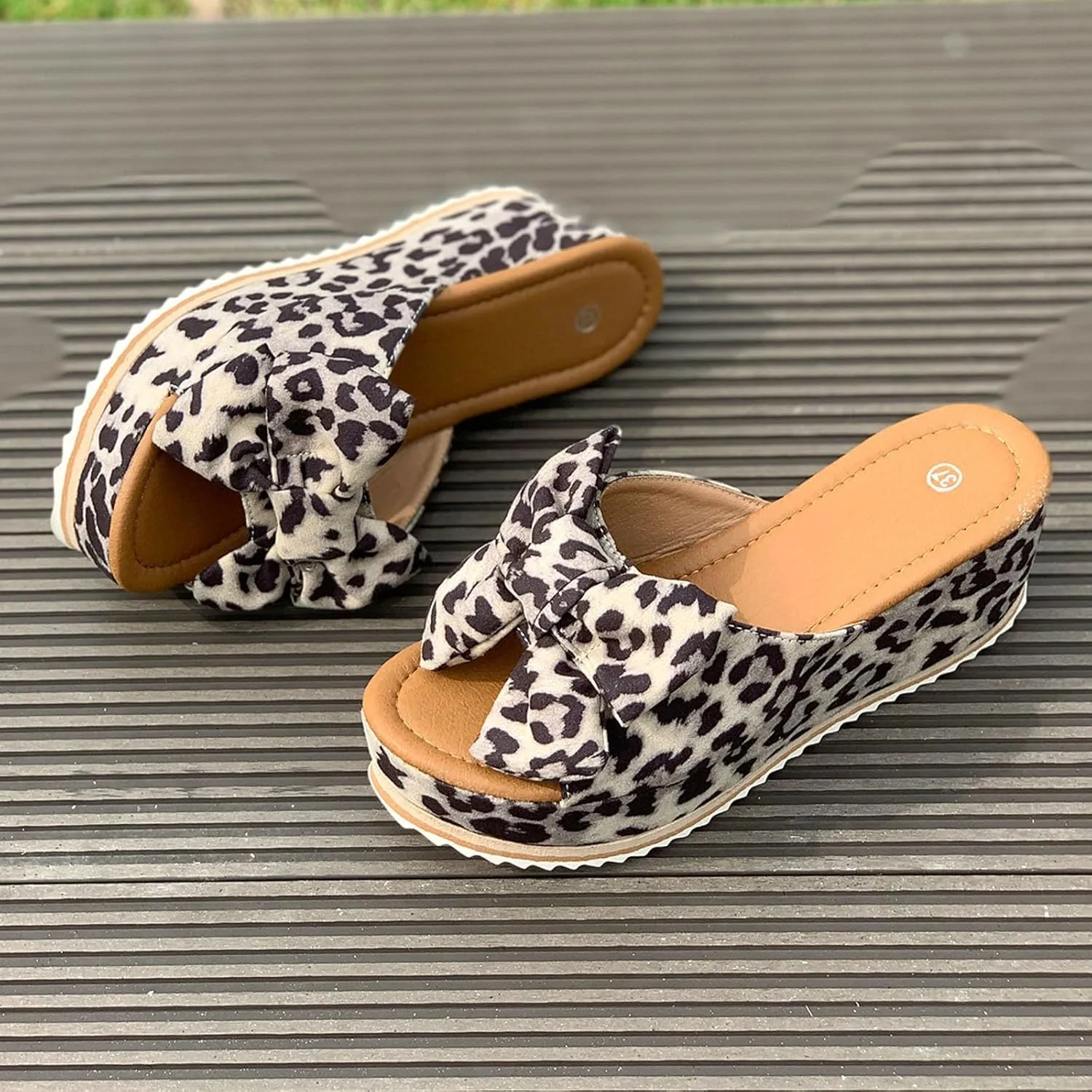 Platform Sandals for Women Trendy Bow-Knot Slide Wedge Slippers Comfortable Elegant Cute Beach Slippers Summer Walking Indoor Outdoor Shoes