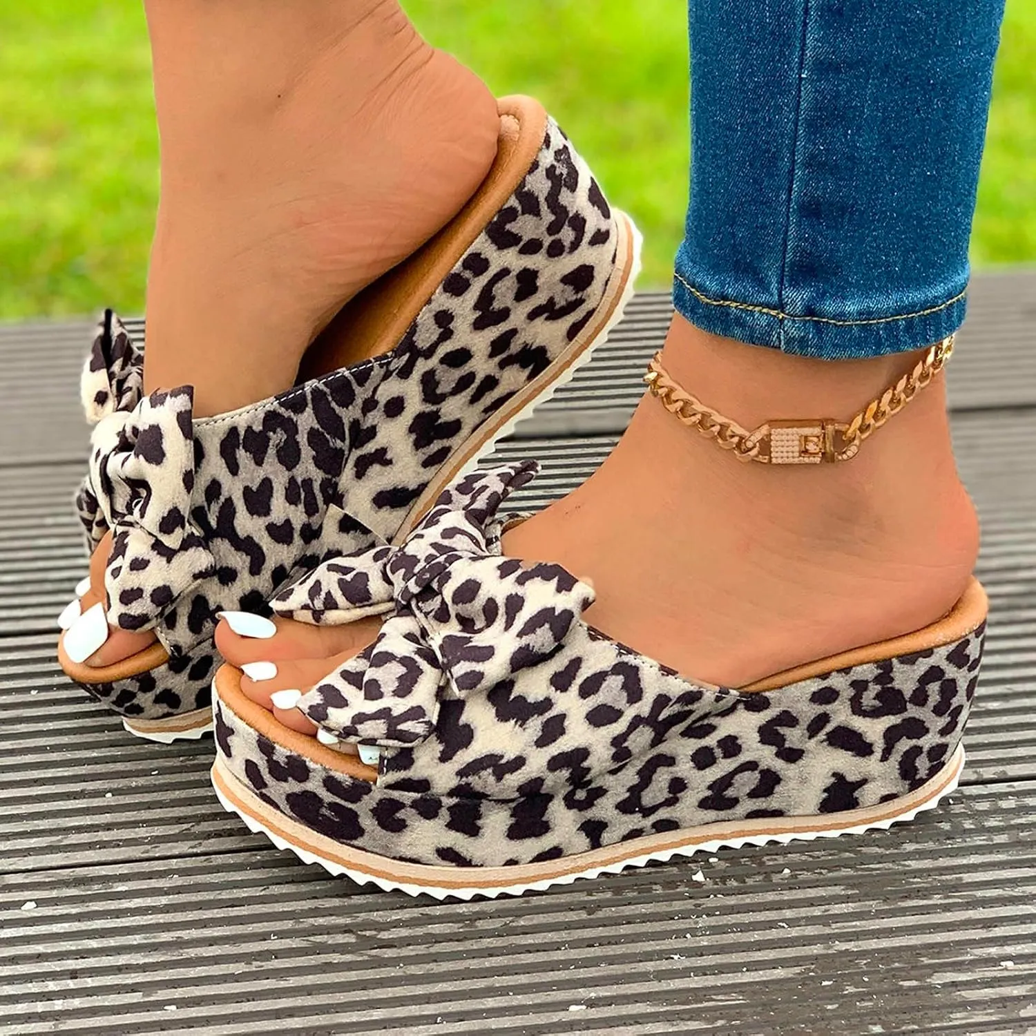 Platform Sandals for Women Trendy Bow-Knot Slide Wedge Slippers Comfortable Elegant Cute Beach Slippers Summer Walking Indoor Outdoor Shoes