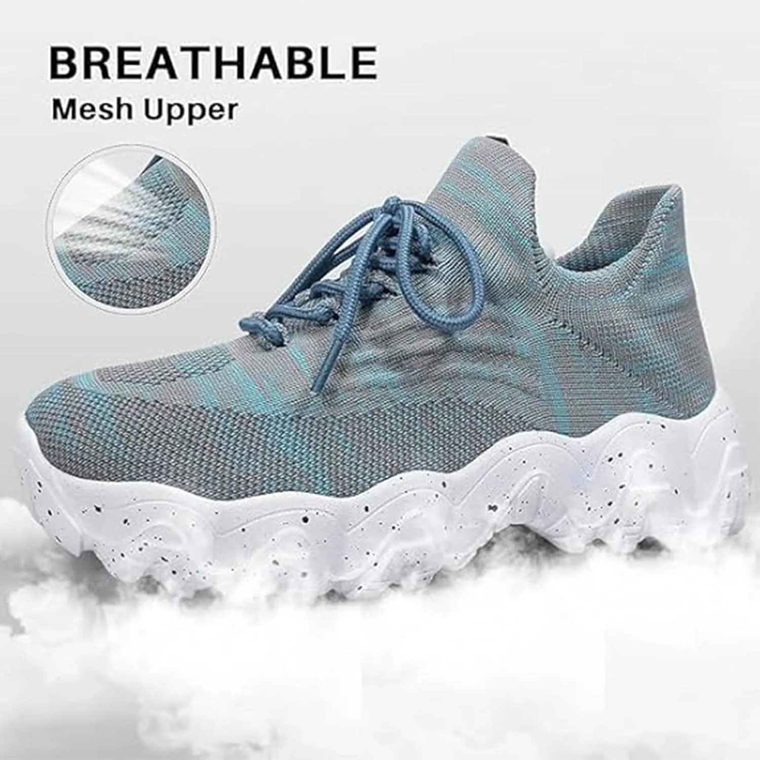 Platform Sneakers for Women Ladies Fashion Chunky Comfortable Casual Sneaker Slip on Tennis Walking Athletic Shoes Breathable Hands-Free Shopping Travel Mesh Gym Shoes