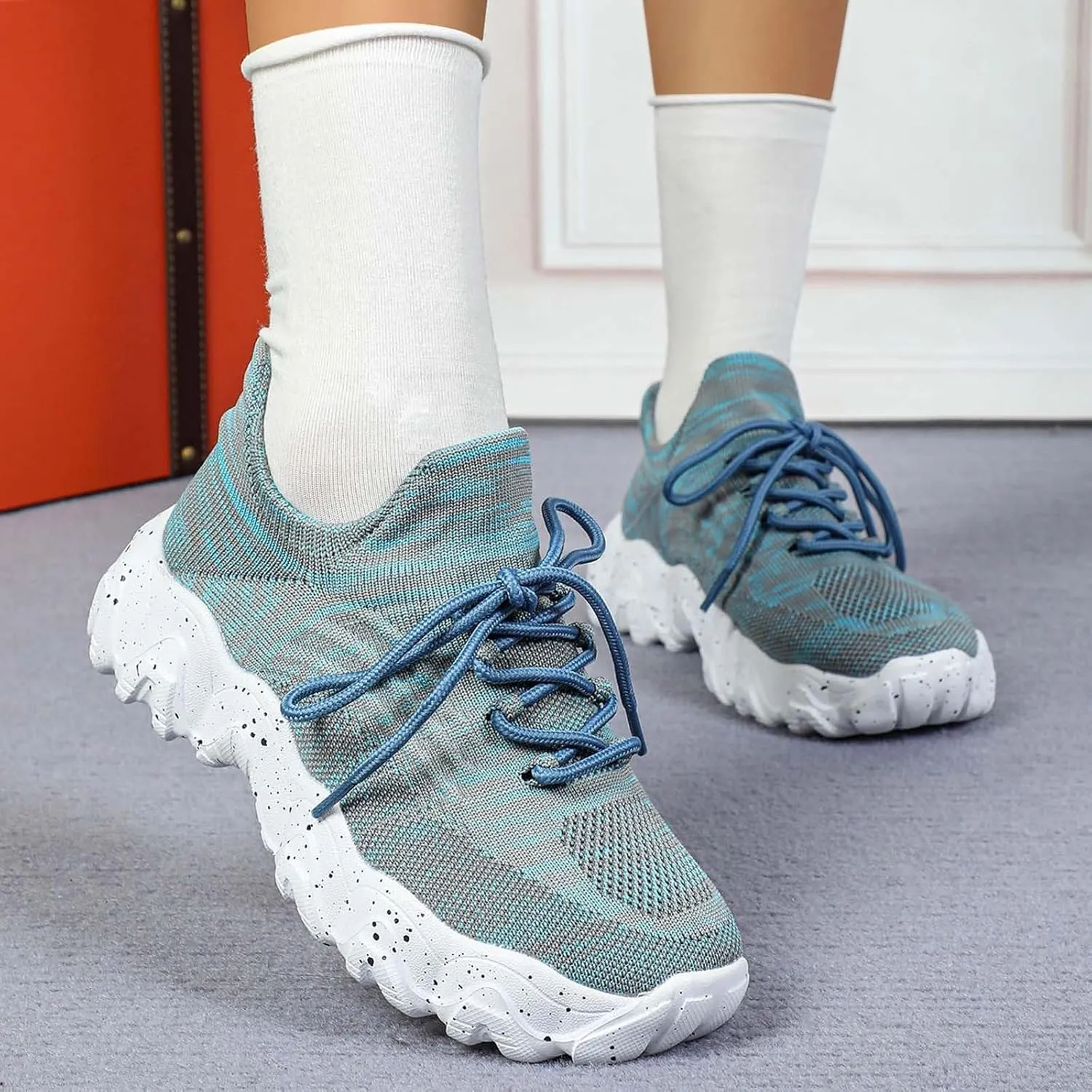 Platform Sneakers for Women Ladies Fashion Chunky Comfortable Casual Sneaker Slip on Tennis Walking Athletic Shoes Breathable Hands-Free Shopping Travel Mesh Gym Shoes