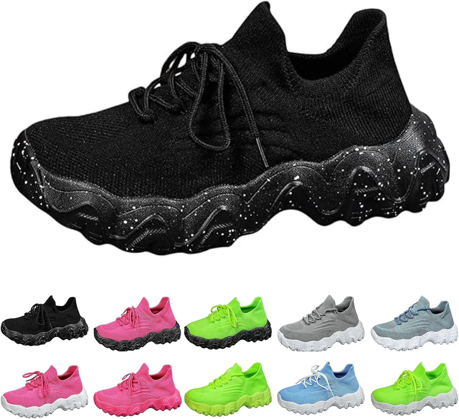 Platform Sneakers for Women Ladies Fashion Chunky Comfortable Casual Sneaker Slip on Tennis Walking Athletic Shoes Breathable Hands-Free Shopping Travel Mesh Gym Shoes