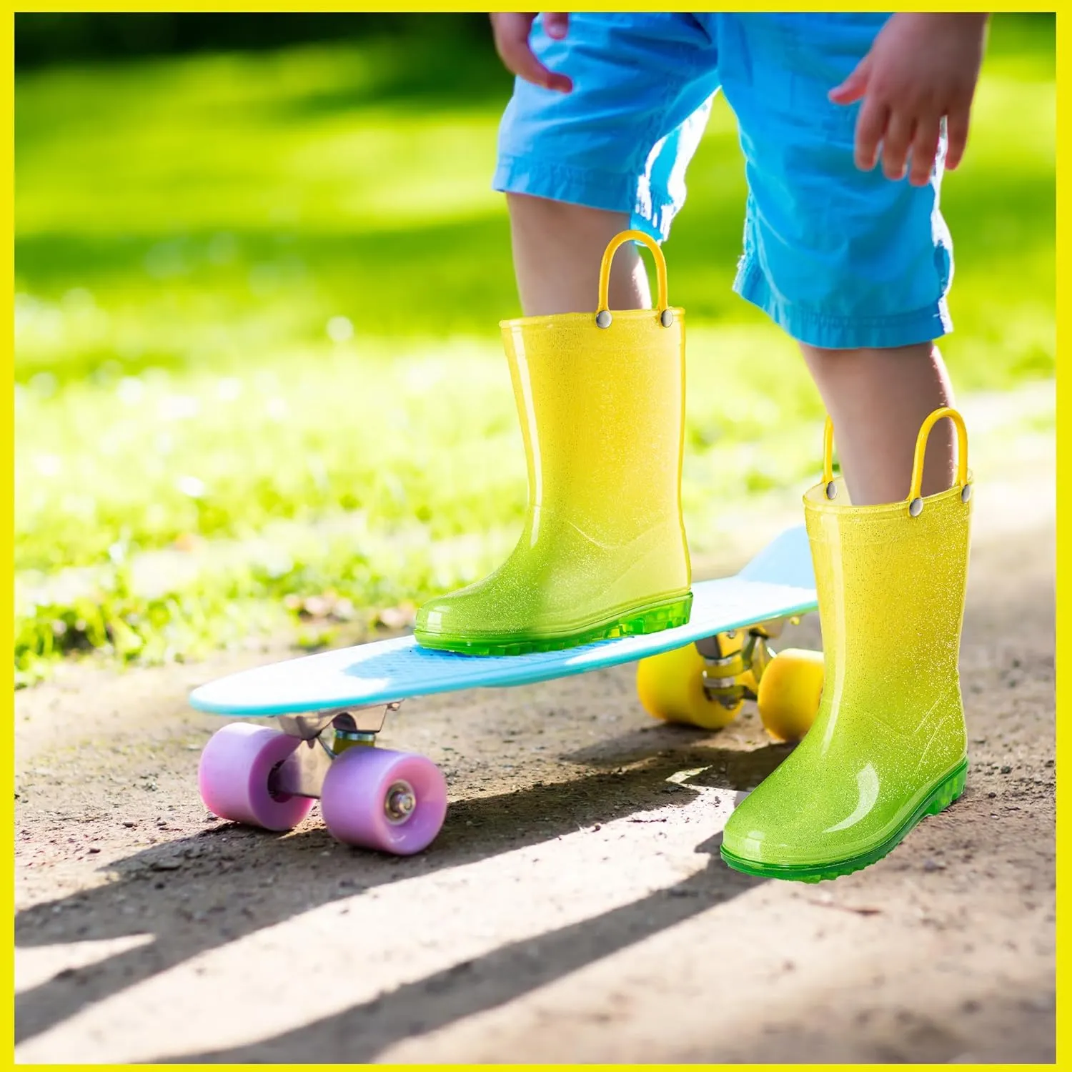 Puddle Play Kids' PVC Glitter Rain Boots with Easy-On Handles – Sparkly, Lightweight, for Girls & Boys – Toddler & Little Kid Sizes