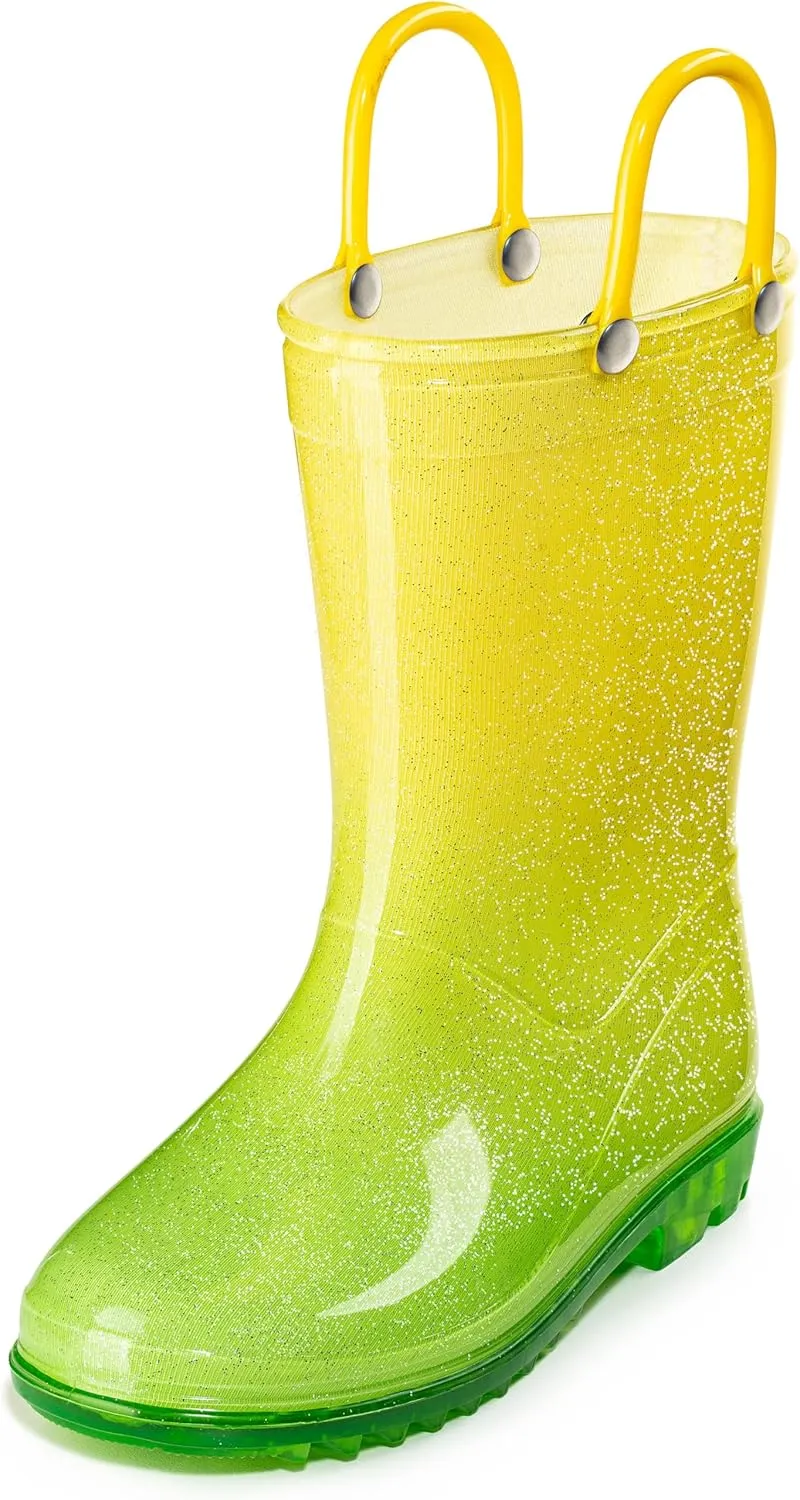Puddle Play Kids' PVC Glitter Rain Boots with Easy-On Handles – Sparkly, Lightweight, for Girls & Boys – Toddler & Little Kid Sizes