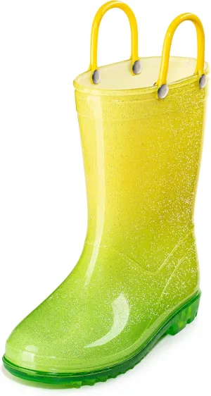 Puddle Play Kids' PVC Glitter Rain Boots with Easy-On Handles – Sparkly, Lightweight, for Girls & Boys – Toddler & Little Kid Sizes