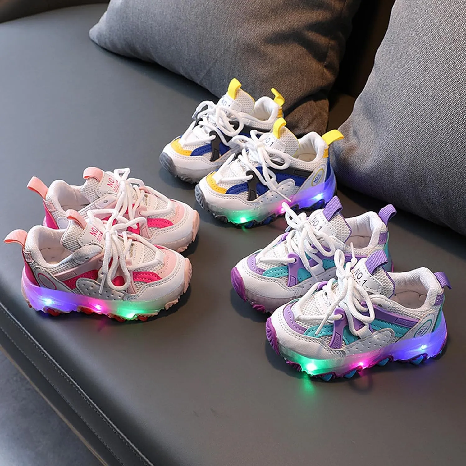Rainbow Shoes Baby Shoes Children Boys Bling Led Light Luminous Sport Kids Sneakers Light up Toddler Girls Shoes