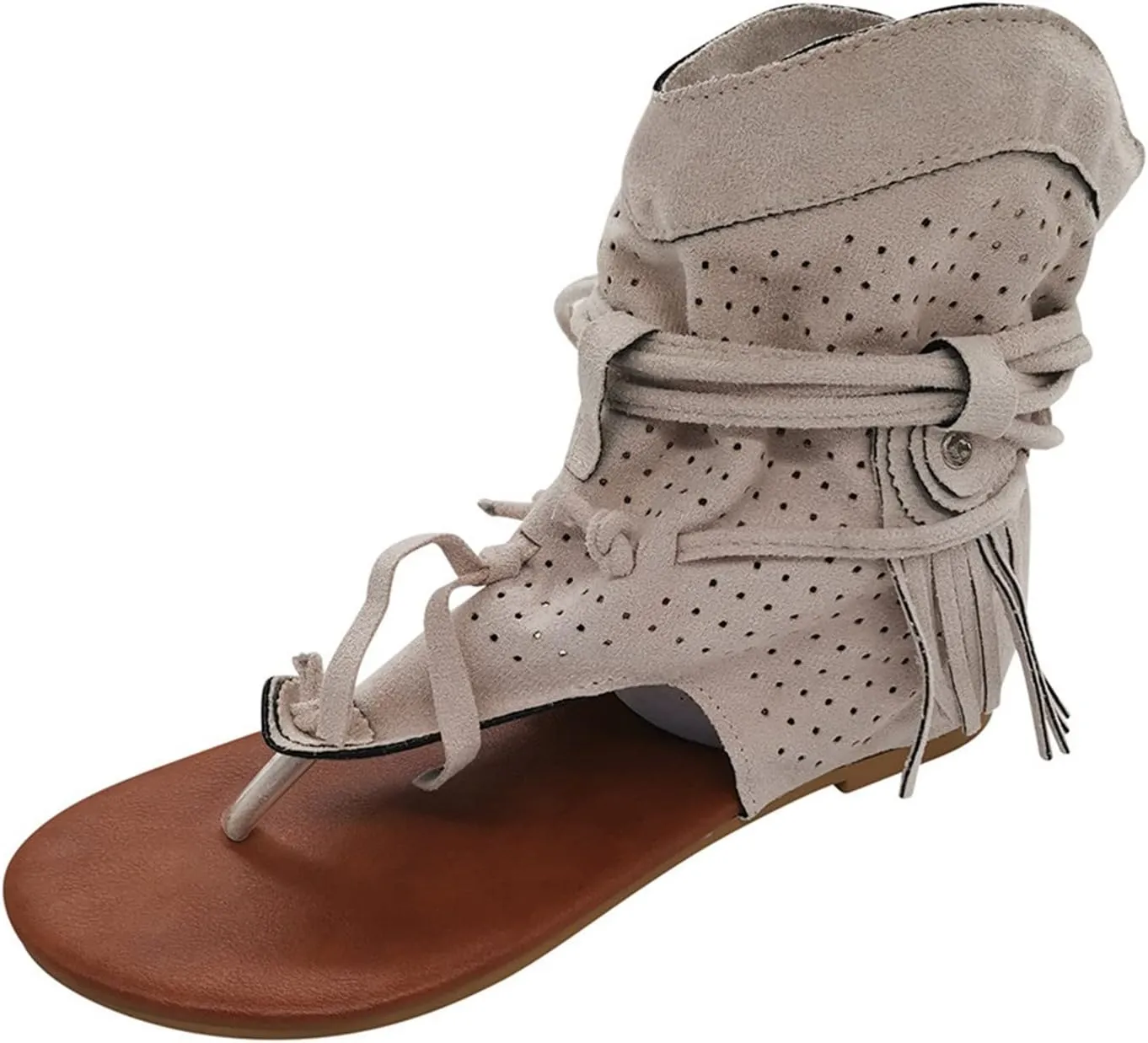 Sandals Women Tassel Ankle Boots, Retro Bohemian Sandals Beach Travel Shoes Clip Toe Flip Flops High Top Flat Casual Dressy Sandals