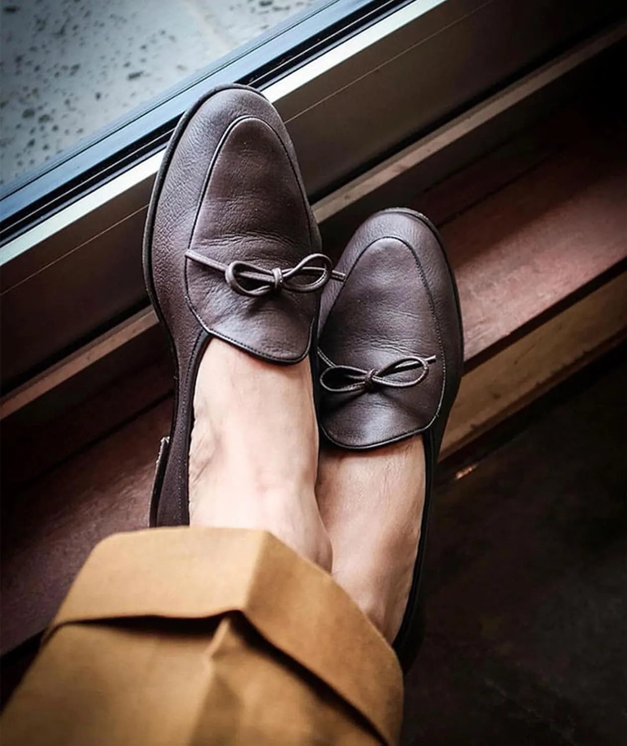 Santimon Men's Dress Shoes Belgian Loafers Leather Bow-Tie Slip On Penny Loafers Shoes Formal Business Casual Prom Wedding Tuxedo Shoes for Men