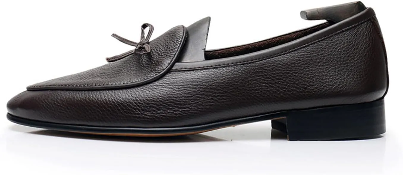 Santimon Men's Dress Shoes Belgian Loafers Leather Bow-Tie Slip On Penny Loafers Shoes Formal Business Casual Prom Wedding Tuxedo Shoes for Men